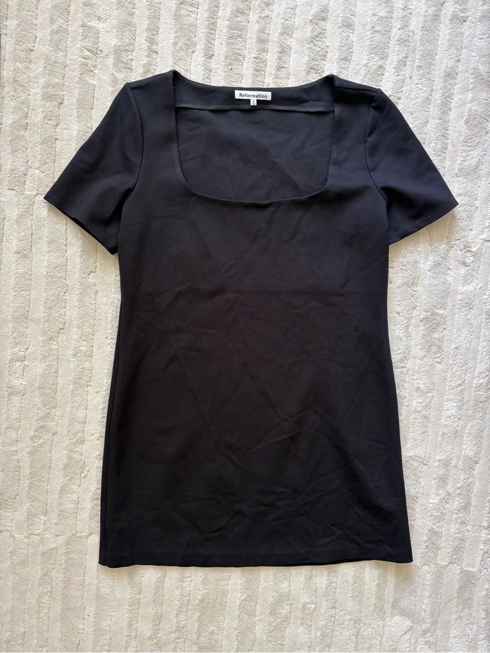 Reformation Square Neck Short Sleeve Mini Dress in Black - Picture 3 of 4